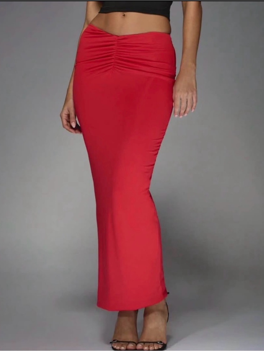 Missguided red ruched maxi skirt